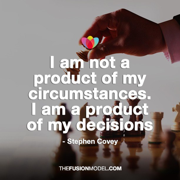 I am not a product of my circumstances. I am a product of my decisions - Stephen Covey